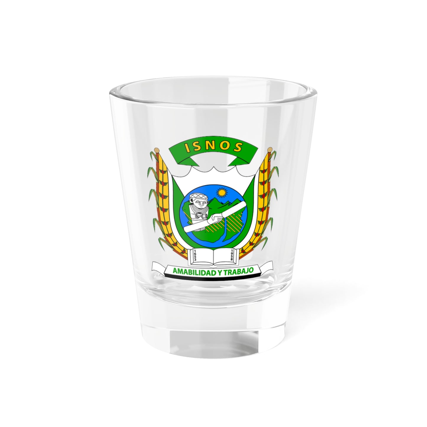 Escudo del municipio de Isnos (Colombia) (Coat of Arms) Shot Glass 1.5oz