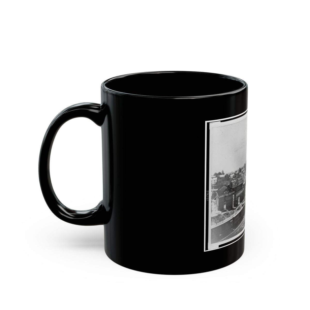 View Of Atlanta, Georgia, With Railroad Cars In Left Foreground (U.S. Civil War) Black Coffee Mug