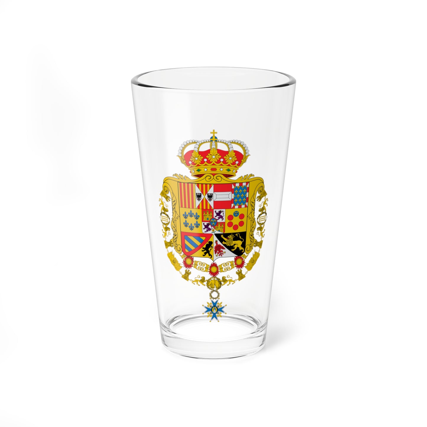 Escudo de armas de Carlos III de España Toisón y Gran Cruz (Spain) (Coat of Arms) Pint Glass 16oz