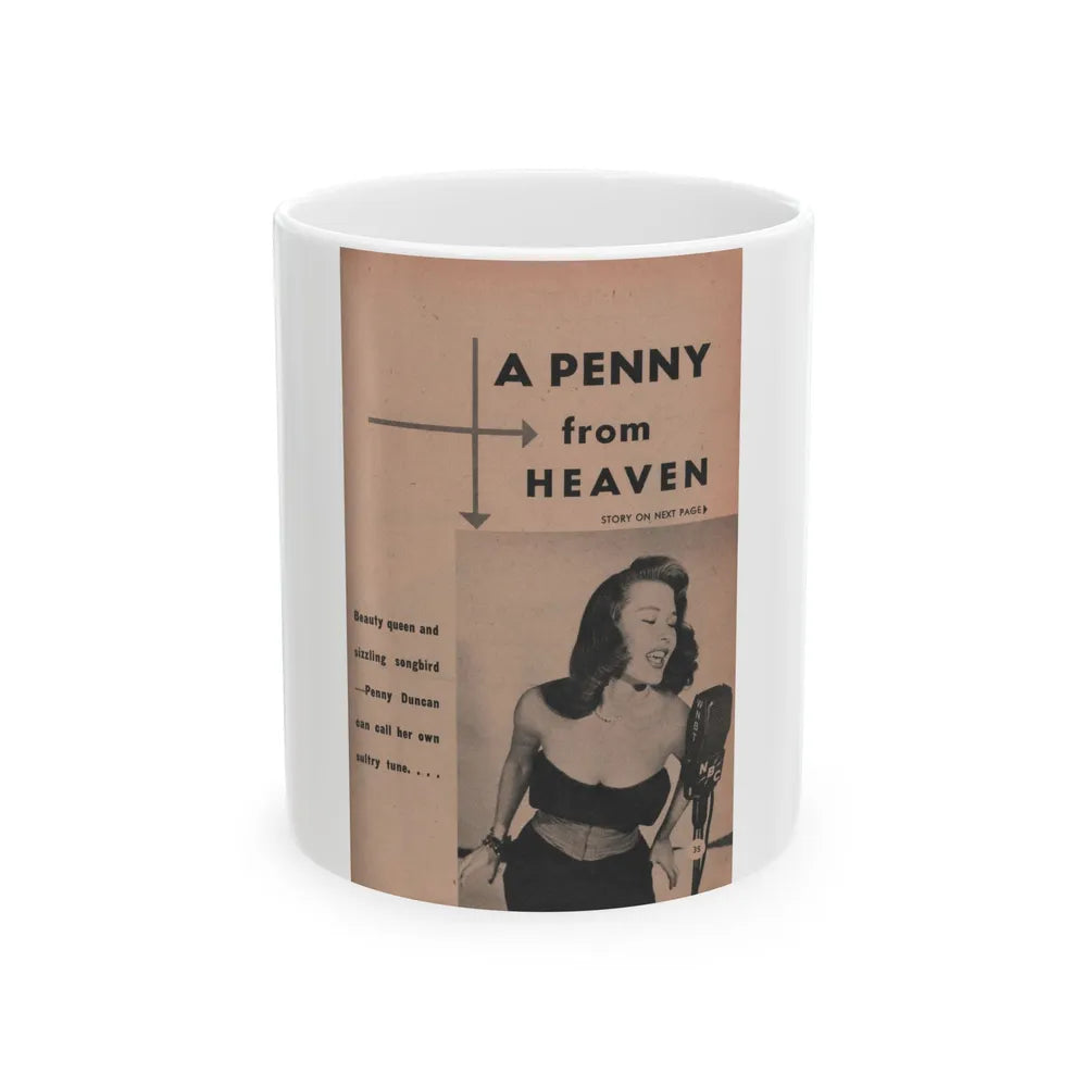 Penny Duncan #32 - [Pages 35] Pages 1 of 8 with, Penny+1 B&W Photo, Headline & Caption from EYE Digest Mag. March '54 (Vintage Female Icon) White Coffee Mug-11oz-Go Mug Yourself