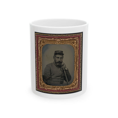 Unidentified Soldier In Confederate Sargeant's Uniform And Company B Hat With Saber (U.S. Civil War) White Coffee Mug