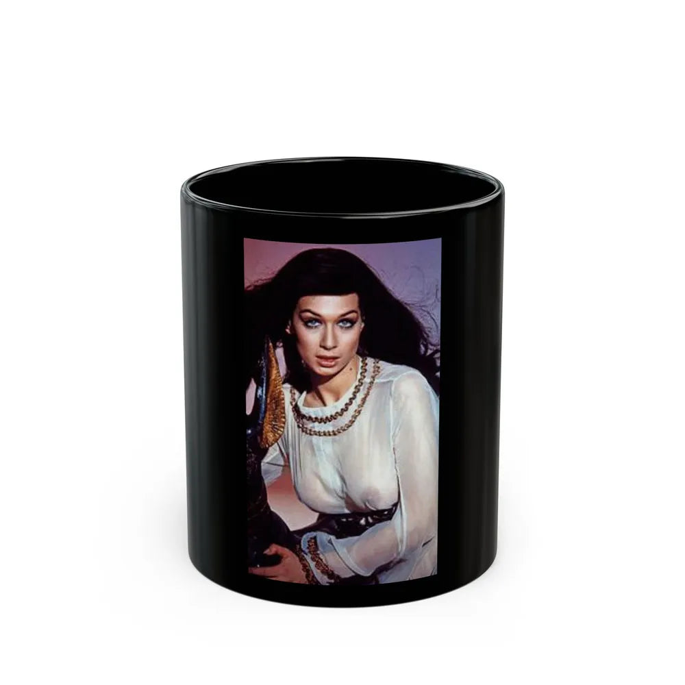 Valerie Leon #36 - See through top (Vintage Female Icon) Black Coffee Mug-11oz-Go Mug Yourself