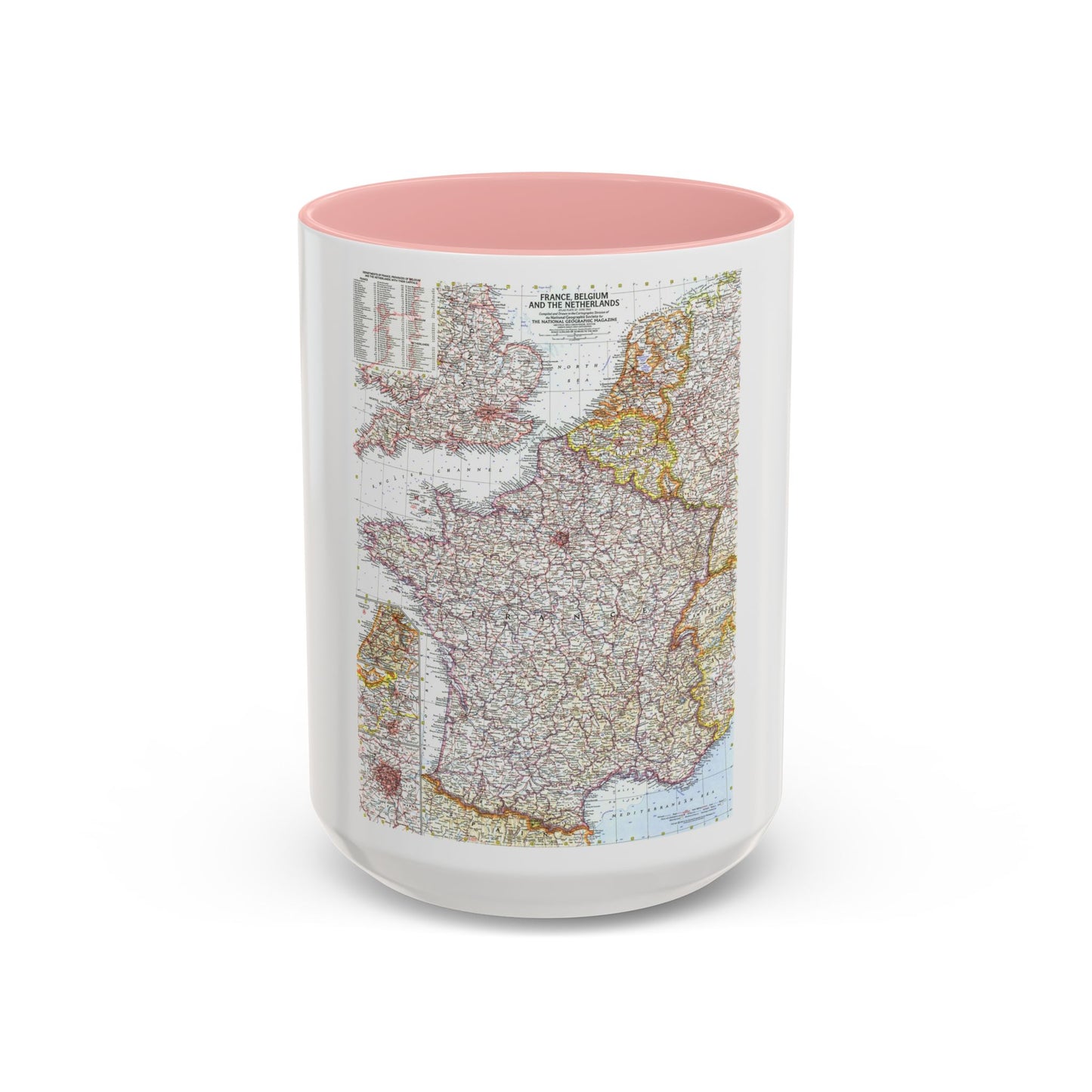 France, Belgium, and the Netherlands (1960) (Map) Accent Coffee Mug