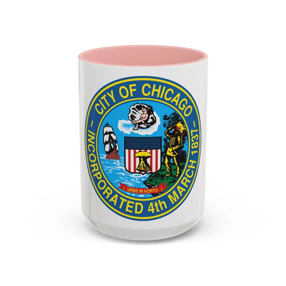 Seal of Chicago Illinois - Accent Coffee Mug-15oz-Pink-Go Mug Yourself