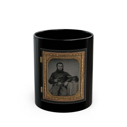 Unidentified Soldier In Union Corporal's Uniform With Revolver, Bayonet, And Hat Havelock Combination (U.S. Civil War) Black Coffee Mug