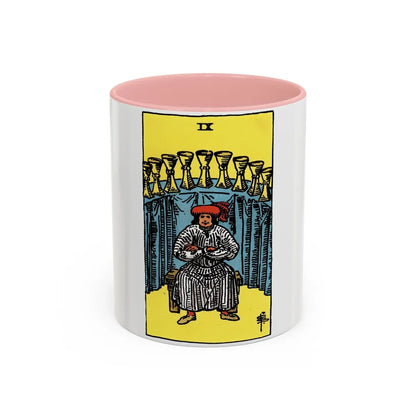 The 9 of Cups (Tarot Card) Accent Coffee Mug-11oz-Pink-Go Mug Yourself