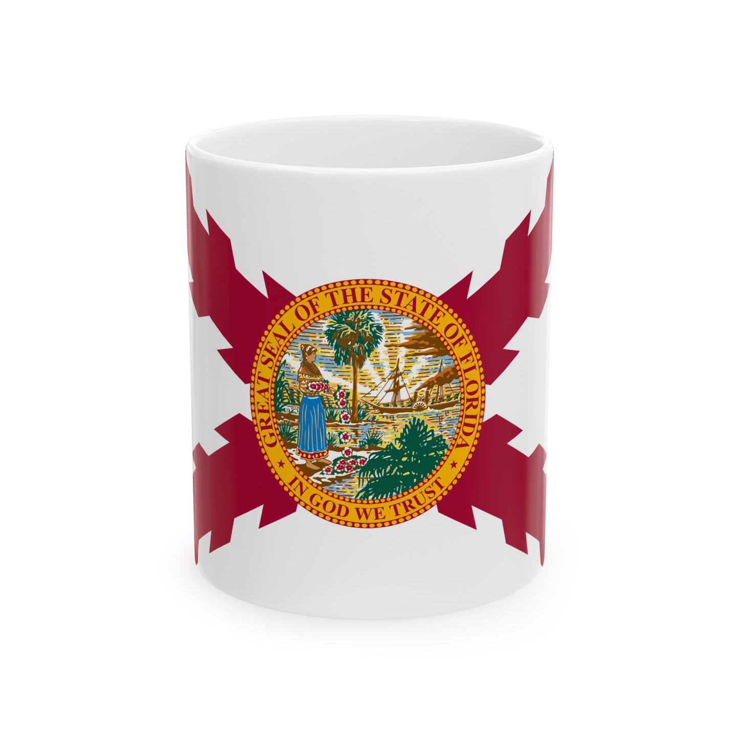 Flag of Cross of Burgundy with the Seal of Florida alternative version (United States) White Coffee Mug