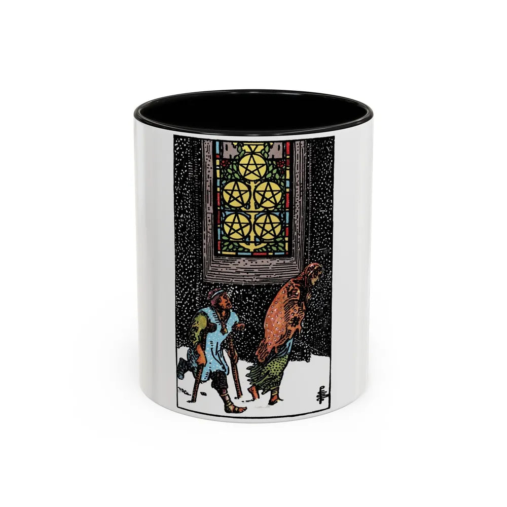 The 5 of Pentacles (Tarot Card) Accent Coffee Mug-11oz-Black-Go Mug Yourself