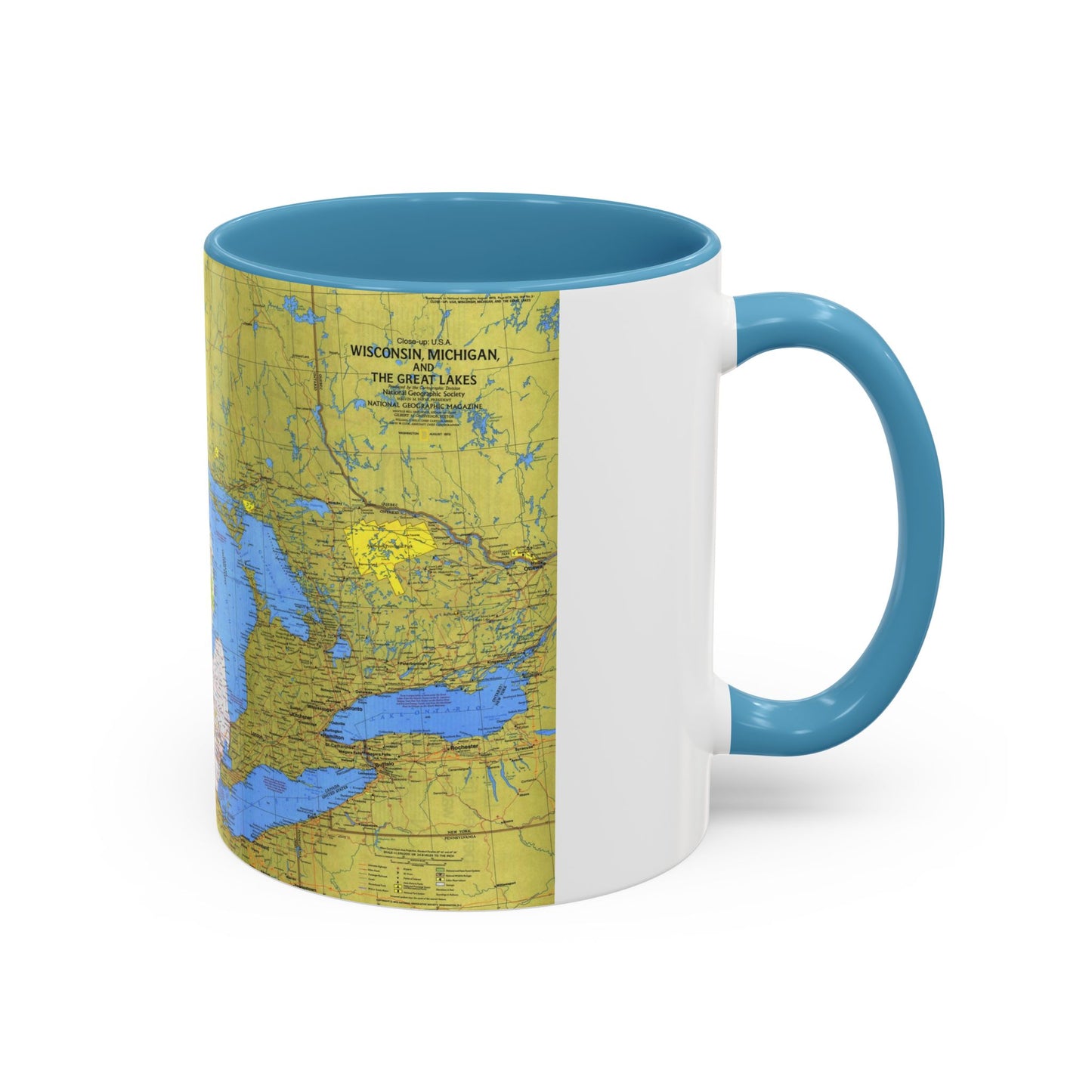 USA - Wisconsin, Michigan ,Great Lakes 1 (1973) (Map) Accent Coffee Mug