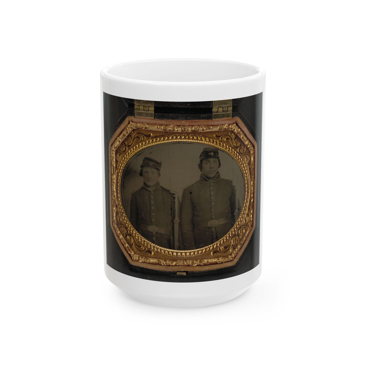Two Unidentified Soldiers In Union Uniforms And Forage Caps With Bayoneted Muskets (U.S. Civil War) White Coffee Mug