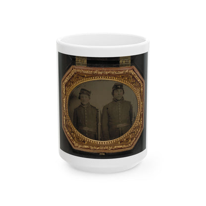 Two Unidentified Soldiers In Union Uniforms And Forage Caps With Bayoneted Muskets (U.S. Civil War) White Coffee Mug