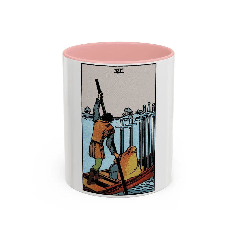 The 6 of Swords (Tarot Card) Accent Coffee Mug-11oz-Pink-Go Mug Yourself