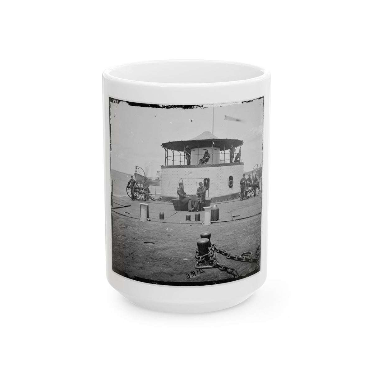 Charleston Harbor, S.C. Deck And Officers Of U.S.S. Monitor Catskill; Lt. Comdr. Edward Barrett Seated On The Turret (U.S. Civil War) White Coffee Mug