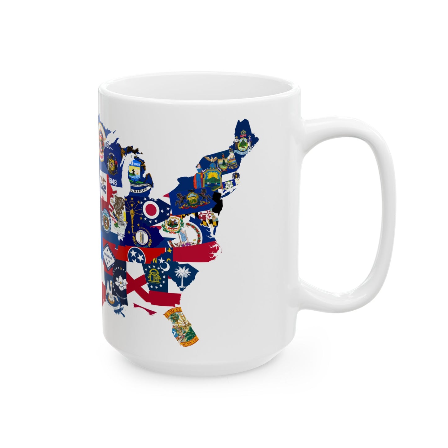 Flag-map of the 50 states of the United States (United States) White Coffee Mug