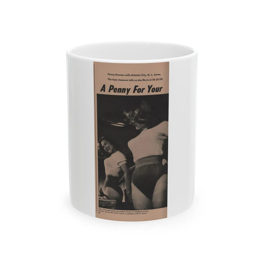 Penny Duncan #29 - Play Mag. 9-4-59 - 1 B&W Photo, Add & Caption (Vintage Female Icon) White Coffee Mug-11oz-Go Mug Yourself