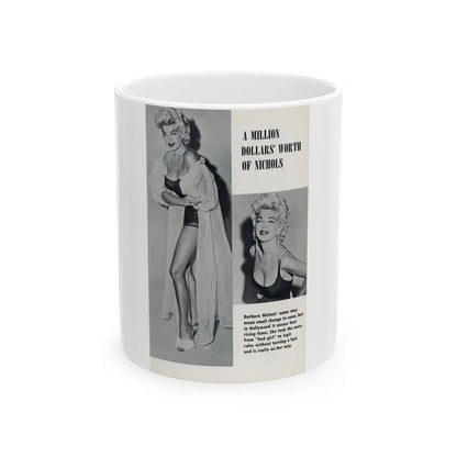 Barbara Nichols #489 - Page 1 of 2 with, 2 B&W Photos & Caption from picture DIGEST Mag. April '57 (Vintage Female Icon) White Coffee Mug-11oz-Go Mug Yourself