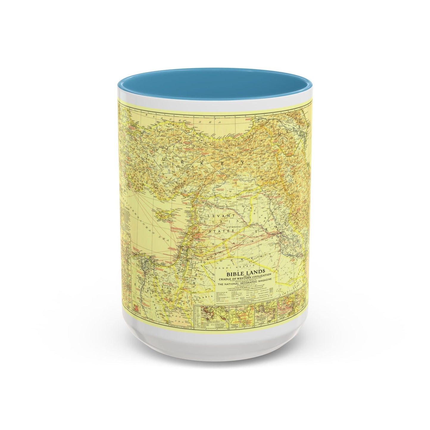 Middle East - Bible Lands and the Cradle of Western Civilization (1938) (Map) Accent Coffee Mug