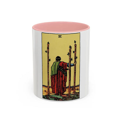 The 3 of Wands (Tarot Card) Accent Coffee Mug-11oz-Pink-Go Mug Yourself