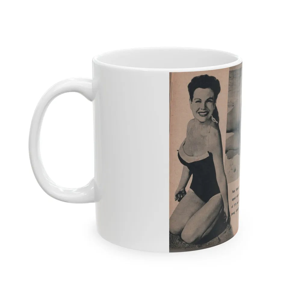 Pamela Duncan #25 - PHOTO Digest Mag. March '55 - 3 B&W Photos & Article (Vintage Female Icon) White Coffee Mug-Go Mug Yourself