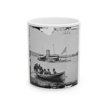 James River, Va. Monitor U.S.S. Onondaga; Soldiers In Rowboat In Foreground (U.S. Civil War) White Coffee Mug-11oz-Go Mug Yourself