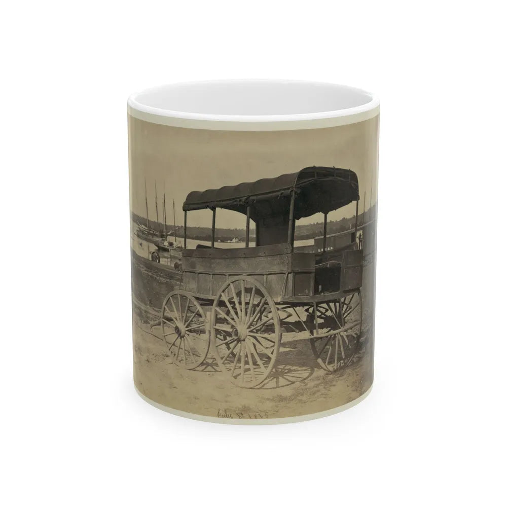 Covered Wagon With Side Curtains Rolled Up At A Military Facility (U.S. Civil War) White Coffee Mug-11oz-Go Mug Yourself