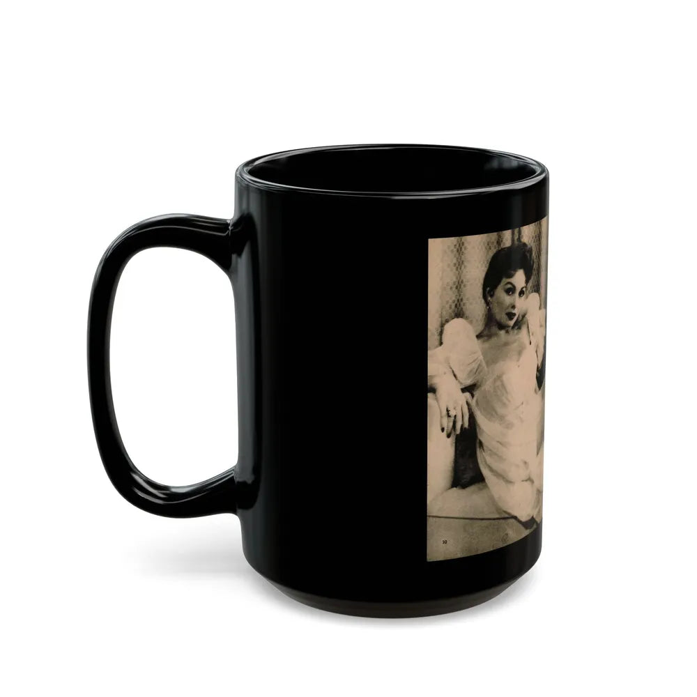 Jeanne Crain #102 - Pages 1 & 2 of 7 with, 1 B&W Cenetrfold Photo from Sensation Digest Mag. '54 (Vintage Female Icon) Black Coffee Mug-Go Mug Yourself