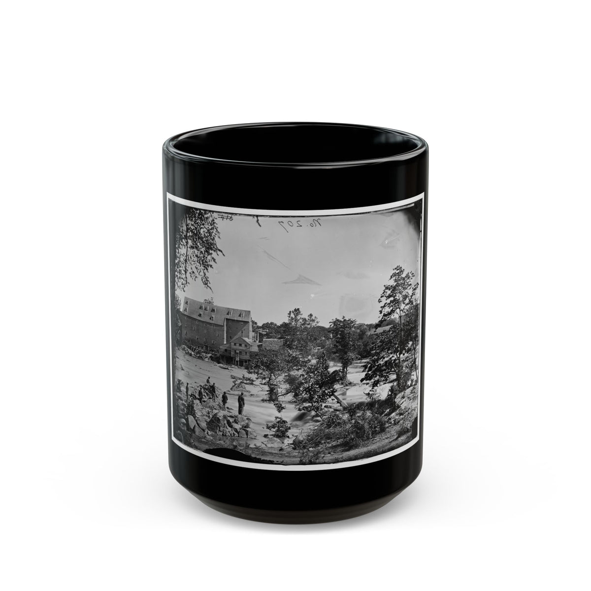 Petersburg, Va., Vicinity. Johnson's Mill On The Appomattox Near Campbell's Bridge; Soldiers Standing On Rocks In The Stream (U.S. Civil War) Black Coffee Mug