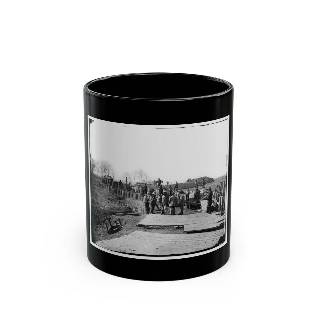 Manassas, Va. Confederate Fortifications, With Federal Soldiers 001 (U.S. Civil War) Black Coffee Mug