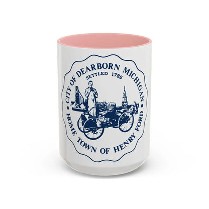 Seal of Dearborn Michigan - Accent Coffee Mug-15oz-Pink-Go Mug Yourself