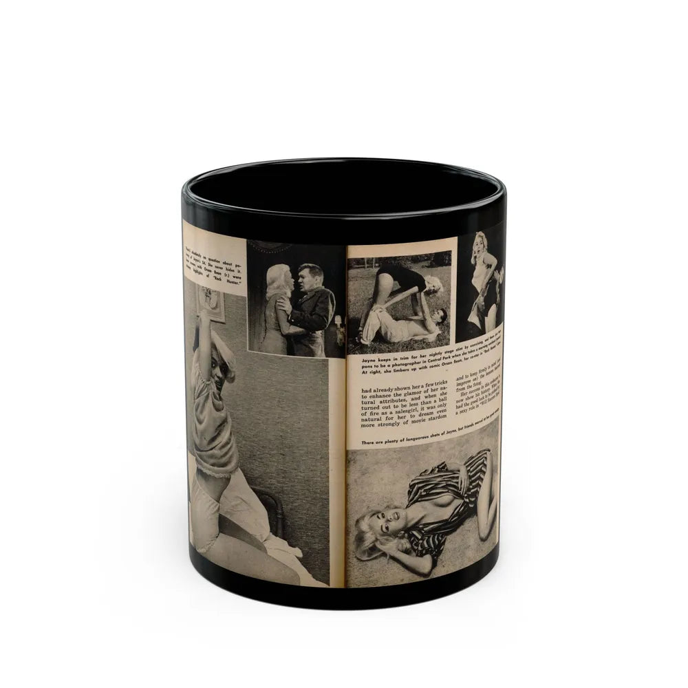 Jayne Mansfield #193 - 2 Pages, 5 B&W Photos, Captions & Article from PICTURE SCOPE January '57 (Vintage Female Icon) Black Coffee Mug-11oz-Go Mug Yourself