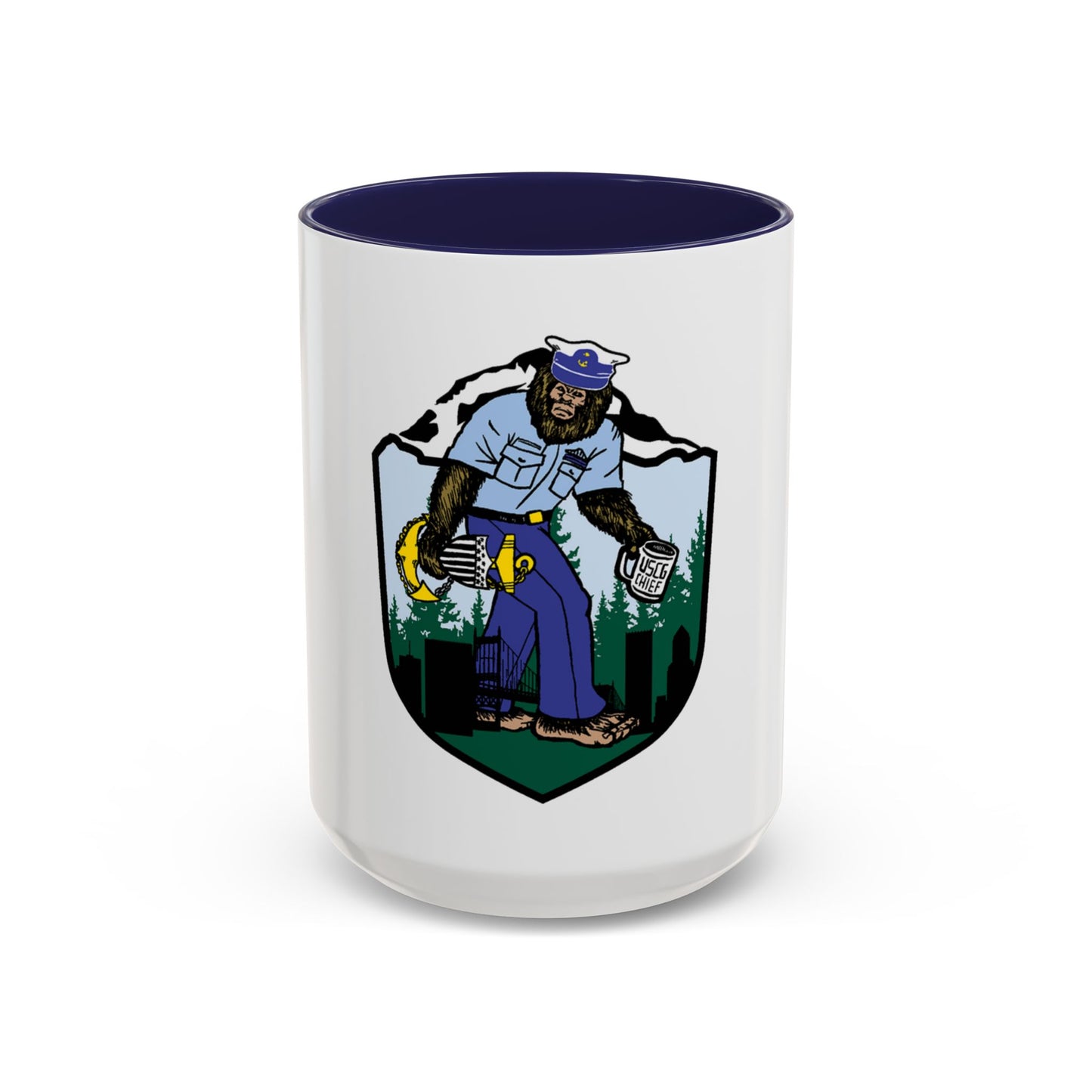 USCG Sailor Squatch (U.S. Coast Guard) Accent Coffee Mug