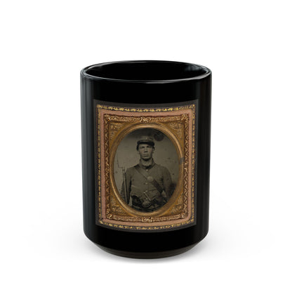 Unidentified Soldier In Union Uniform And Company C Hat With Bayoneted Musket, Revolver, Knife, And Cap Box (U.S. Civil War) Black Coffee Mug