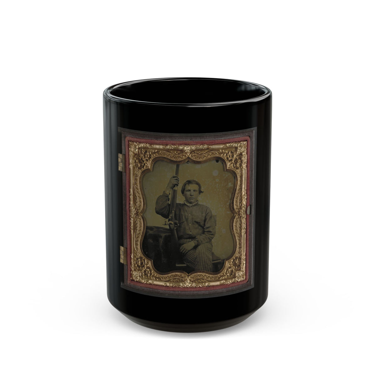 Private William H. Presgraves Of Company K, 97th Militia Virginia Infantry Regiment, With Rifle (U.S. Civil War) Black Coffee Mug