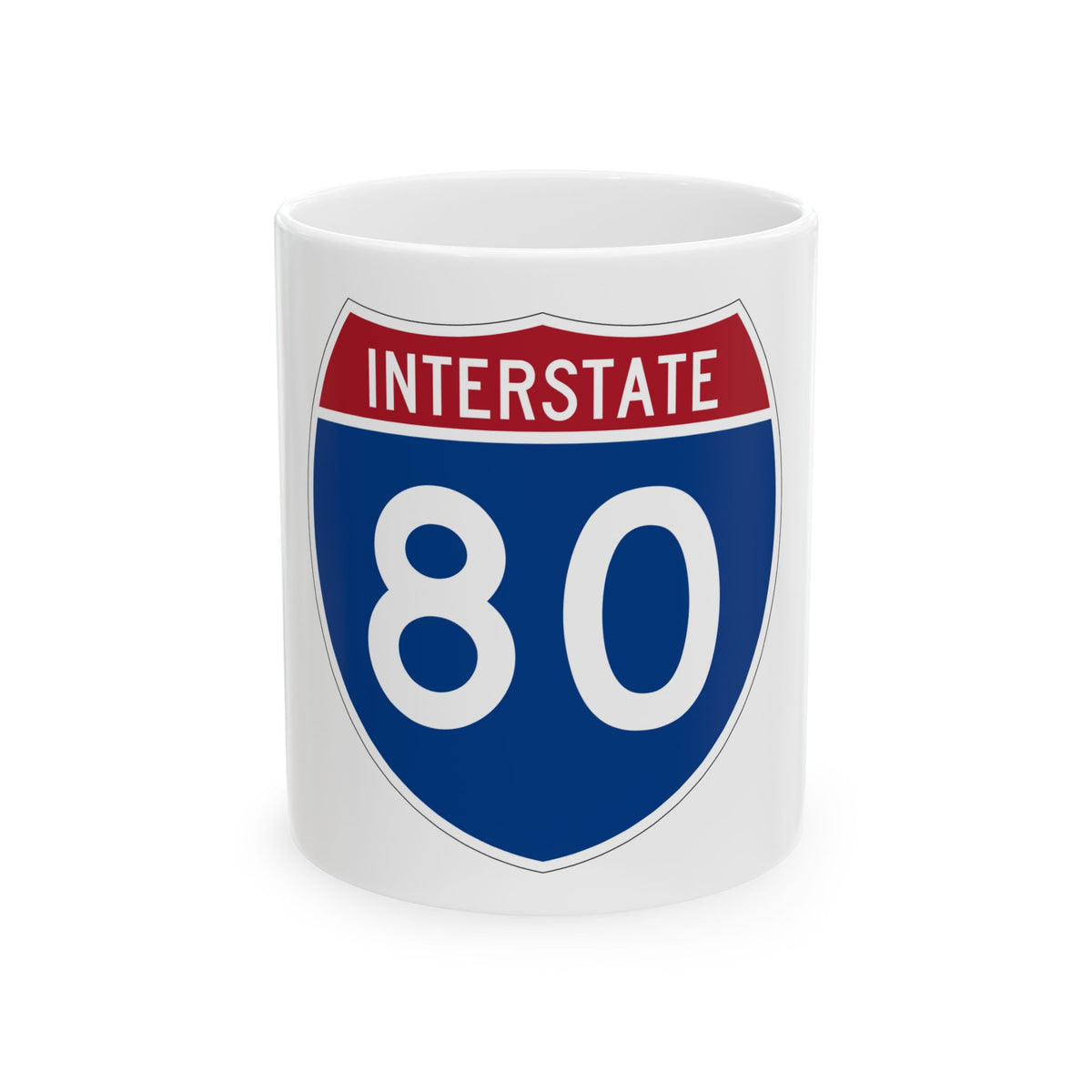 Navy and red US Interstate 80 route shield in flat vector style, with INTERSTATE in white across the red top band.