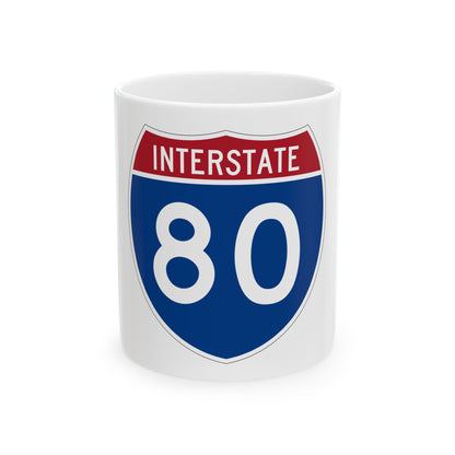 Navy and red US Interstate 80 route shield in flat vector style, with INTERSTATE in white across the red top band.
