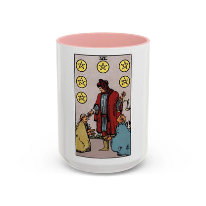 The 6 of Pentacles (Tarot Card) Accent Coffee Mug-15oz-Pink-Go Mug Yourself