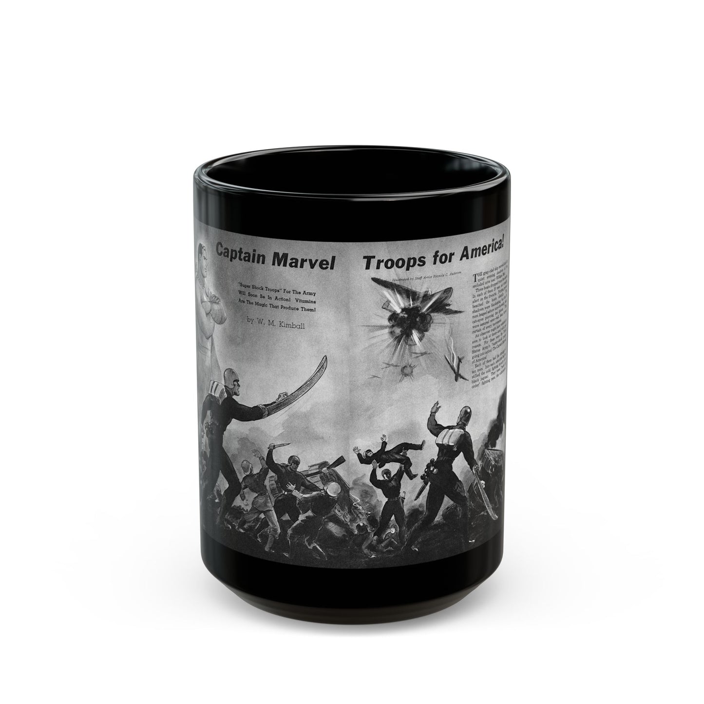 Captain Marvel Troops for America, Mechanix Illustrated, December 1941 - Black Coffee Mug-15oz-Go Mug Yourself