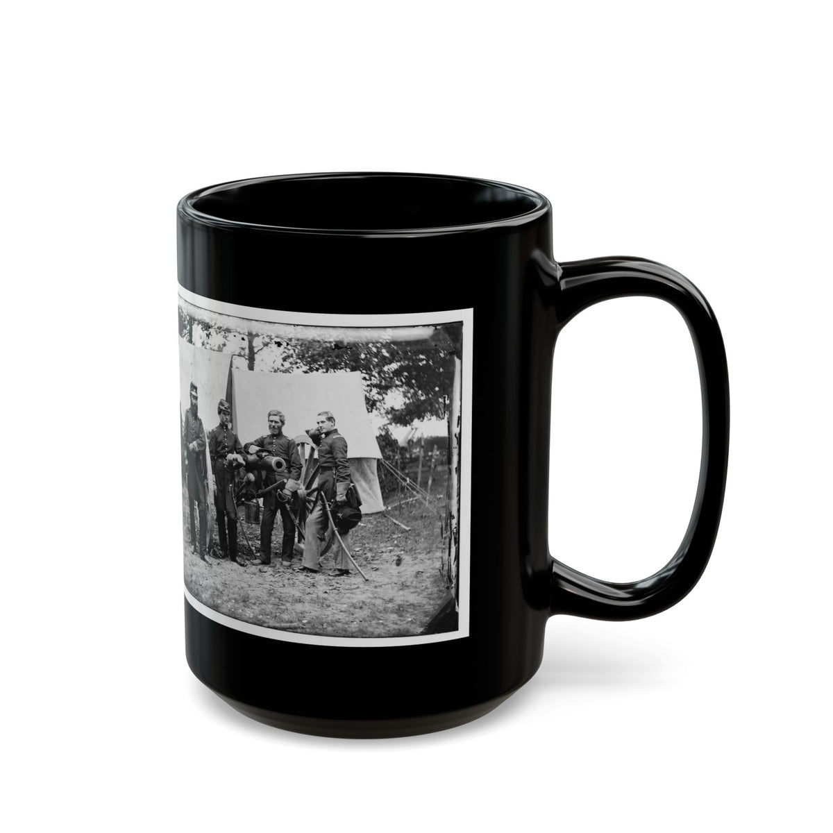 Fair Oaks, Va., Vicinity. Capt. James M. Robertson (Third From Left) And Officers (U.S. Civil War) Black Coffee Mug