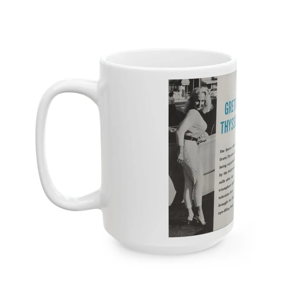 Greta Thyssen #42 - Pose! Pocket Mag. July '58 - 2 B&W Photos & Caption (Vintage Female Icon) White Coffee Mug-Go Mug Yourself