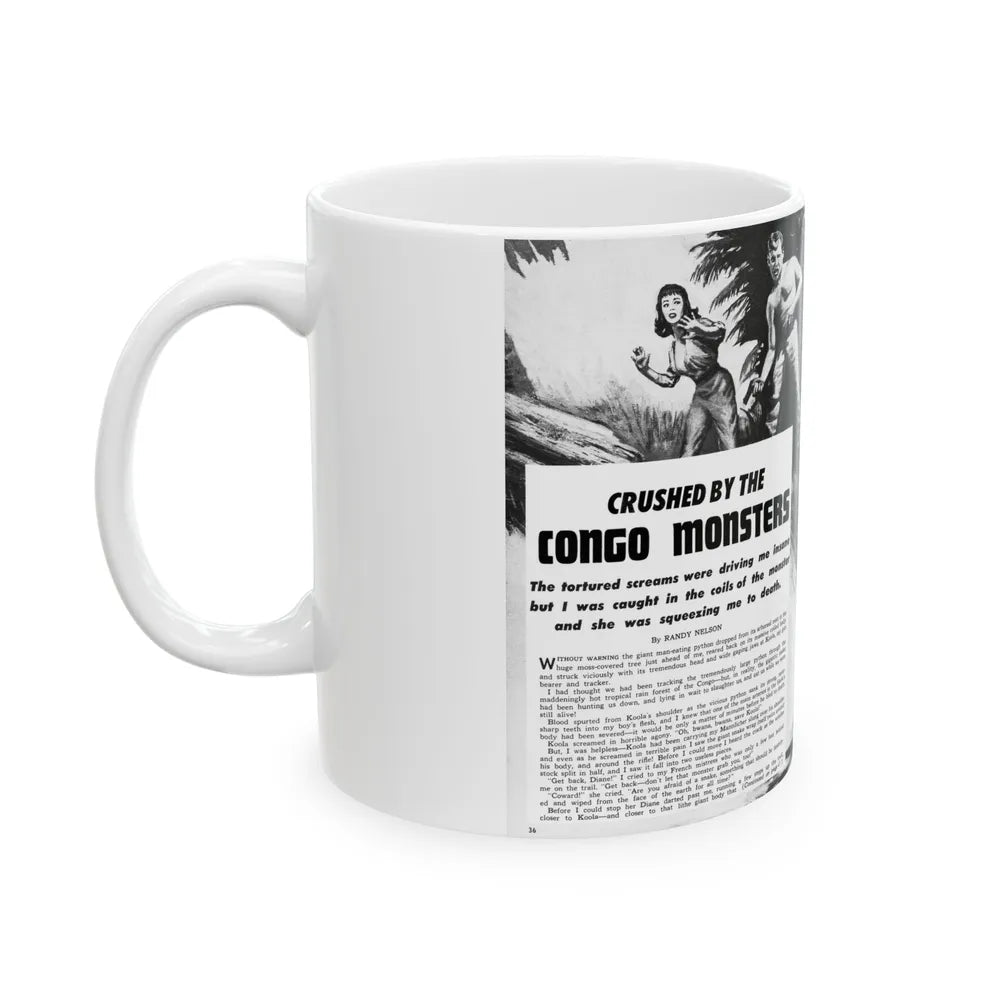 Crushed by the Congo Monster, Man's Daring, December 1960 - White Coffee Mug-Go Mug Yourself