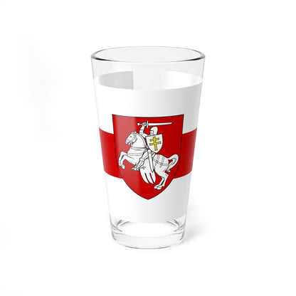 Flag of Belarus 1918 1991-1995 with historic coat of arms (Belarus) (Coat of Arms) Pint Glass 16oz