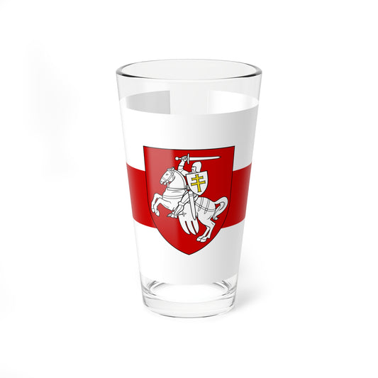 Flag of Belarus 1918 1991-1995 with historic coat of arms (Belarus) (Coat of Arms) Pint Glass 16oz