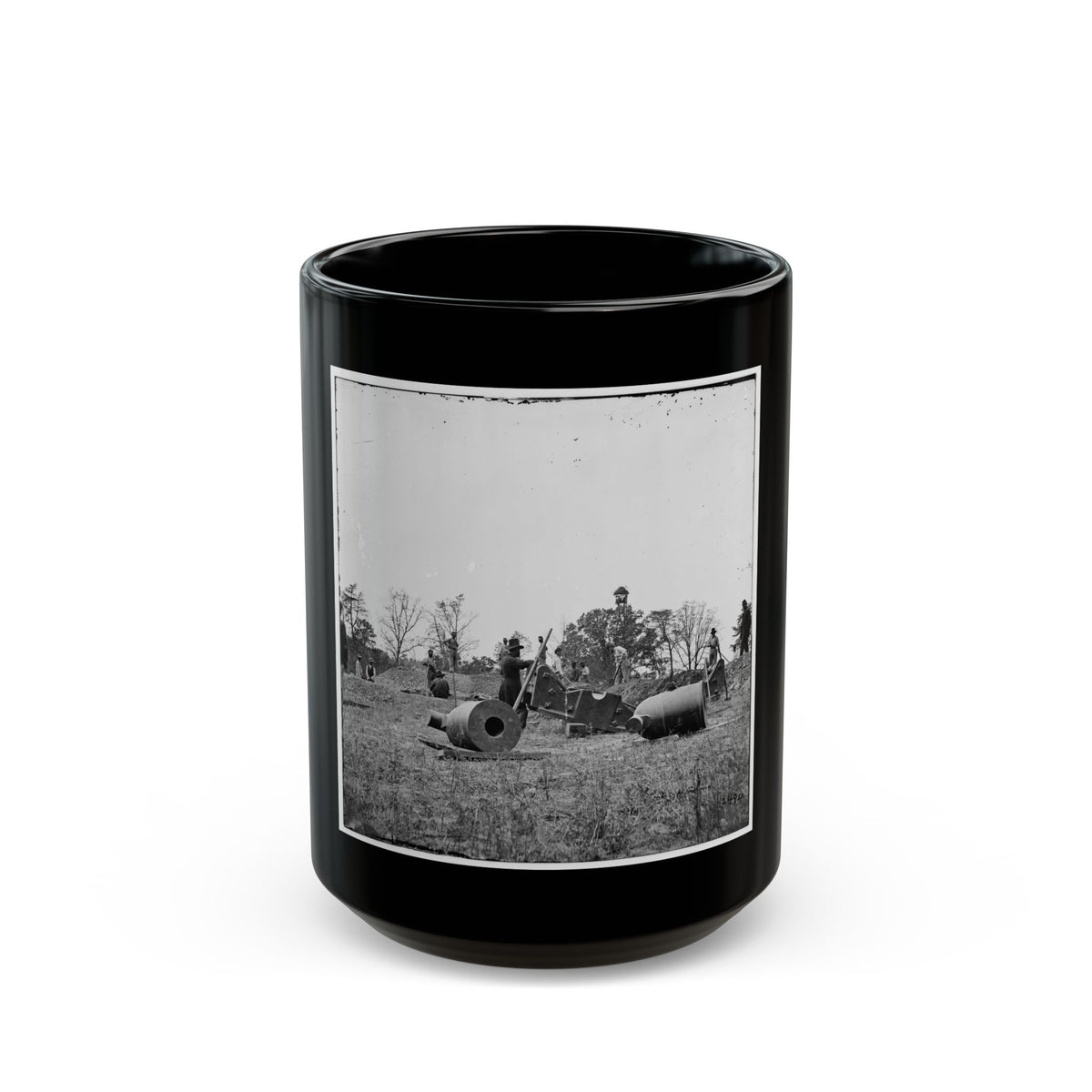 James River, Va. Work Party And Mortars At  Butler's Crow's Nest (U.S. Civil War) Black Coffee Mug