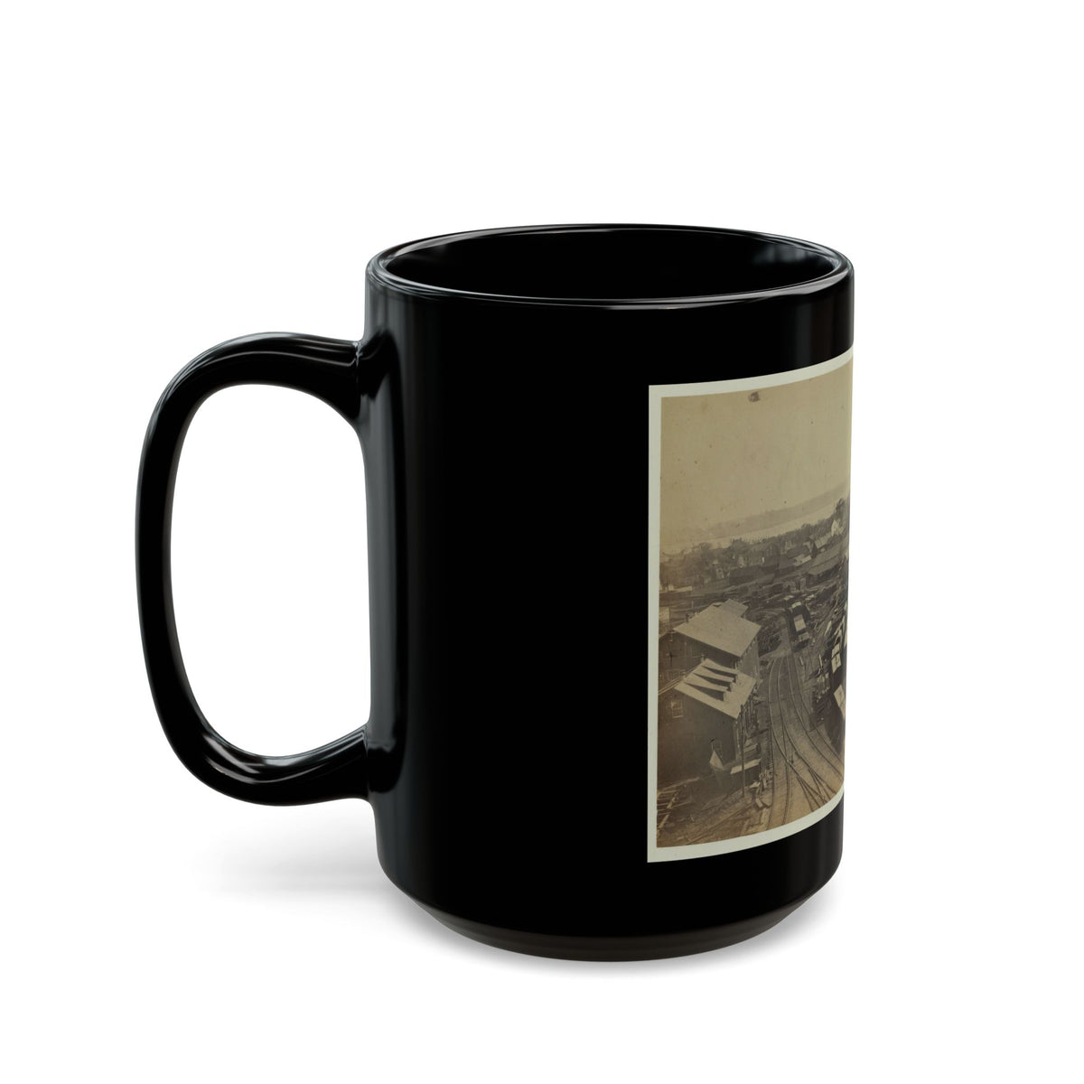 Bird's Eye View Of Machine Shops, With East Yard Of Orange & Alexandria Railroad (U.S. Civil War) Black Coffee Mug