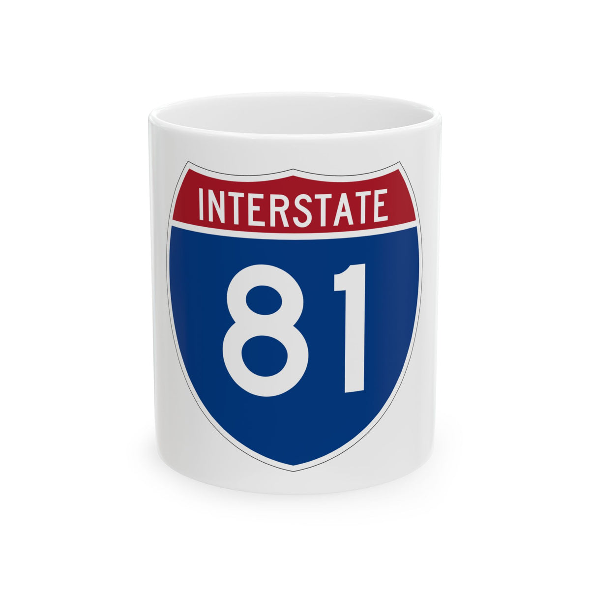 Flat vector US Interstate 81 route shield with a red top band reading INTERSTATE and white numerals 81 on navy.