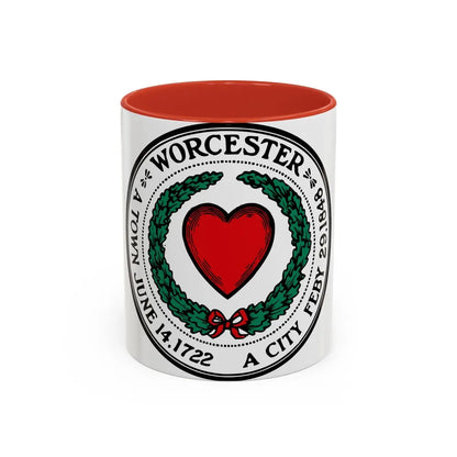 Seal of Worcester Massachusetts - Accent Coffee Mug-11oz-Red-Go Mug Yourself