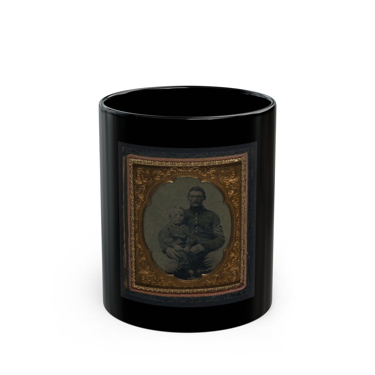 Unidentified Soldier In Union First Sergeant's Uniform With Small Child On Lap (U.S. Civil War) Black Coffee Mug