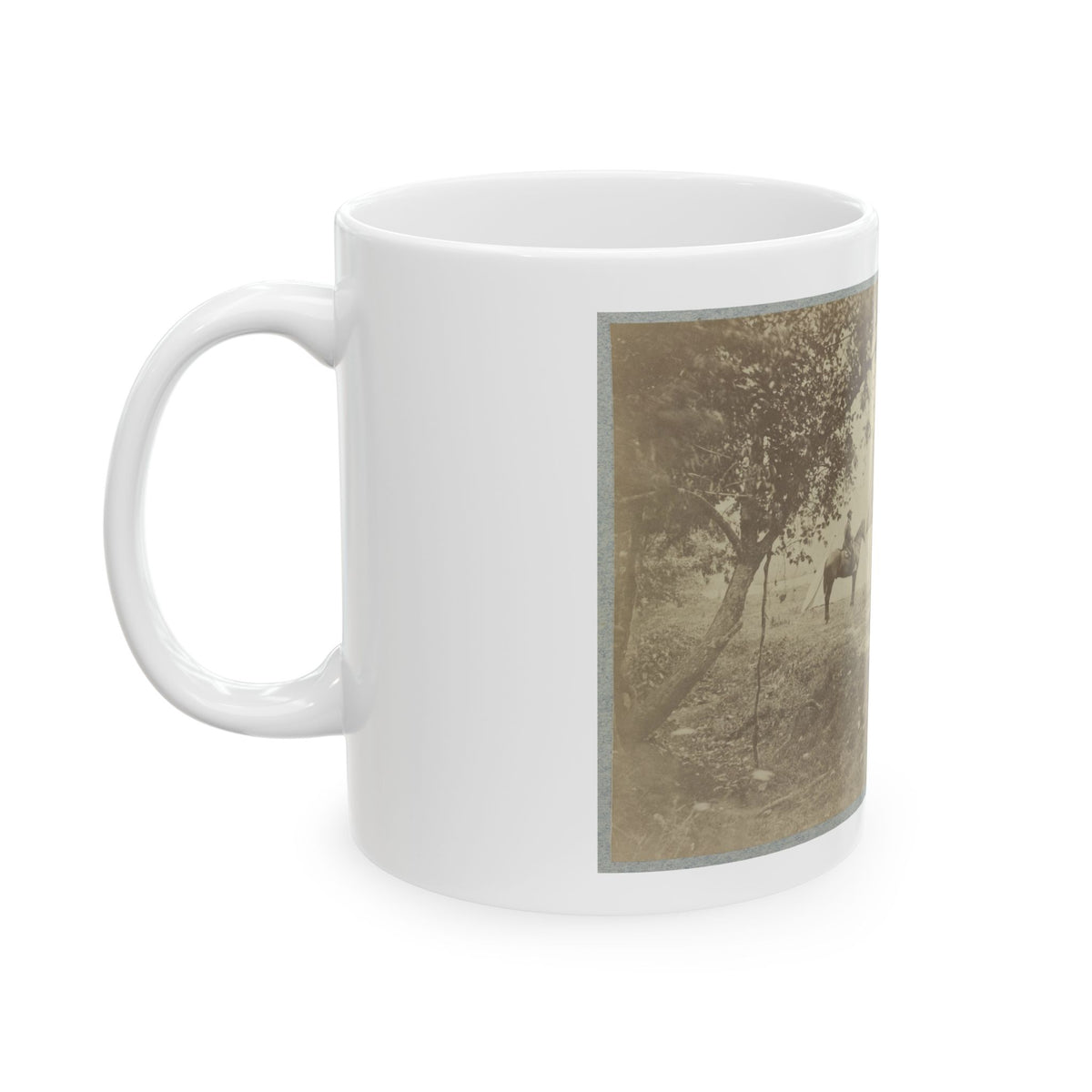 Group Of Five Officers Outside A Tent With A Man Sitting On A Horse In The Background (U.S. Civil War) White Coffee Mug