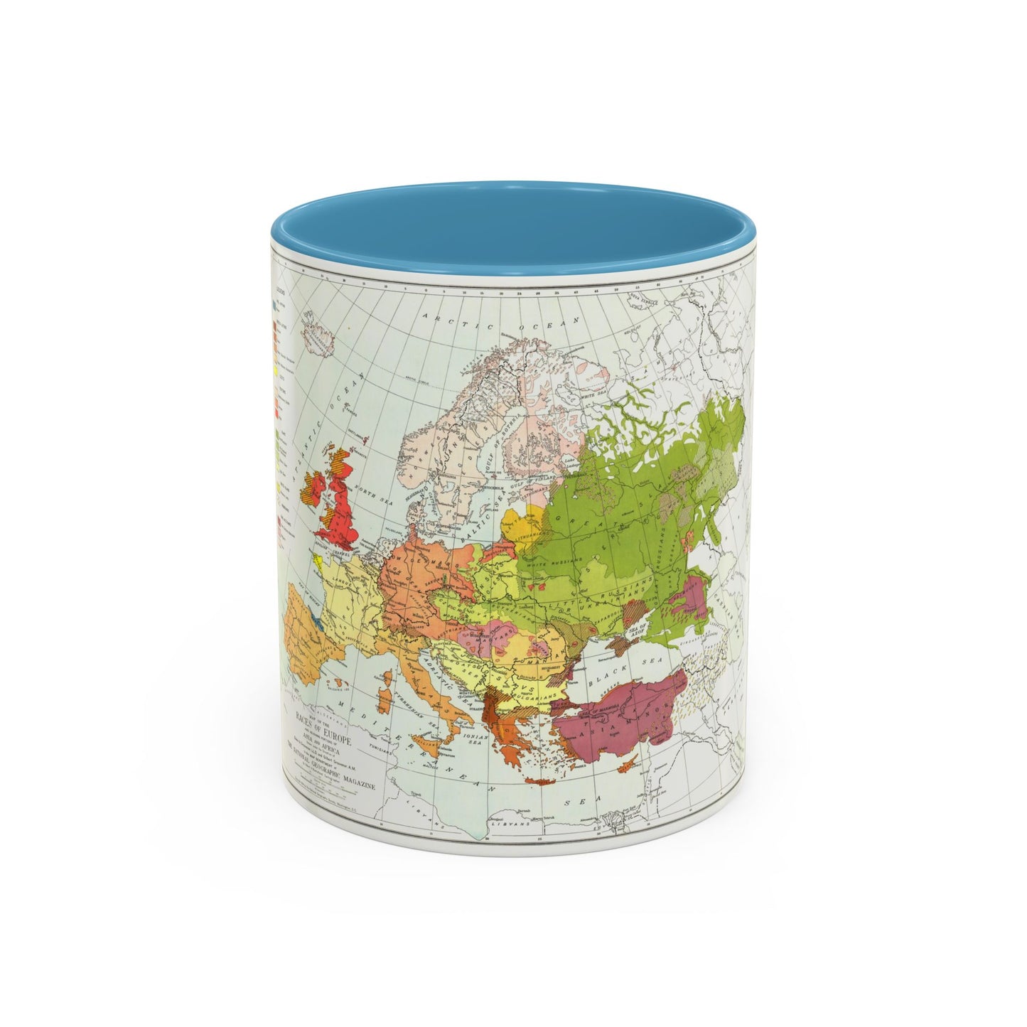 Europe & Adjoining Asia & Africa - The Races of (1919) (Map) Accent Coffee Mug