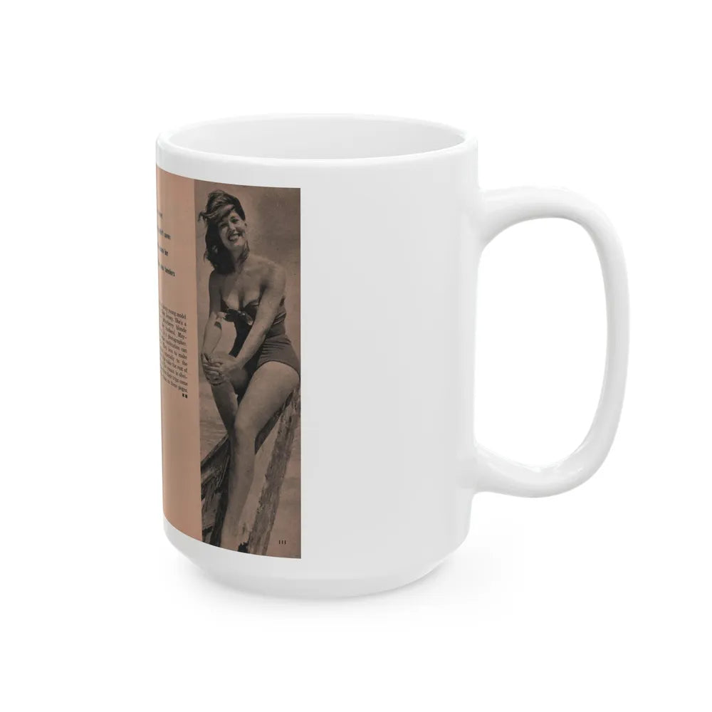 Penny Duncan #15 - [Pages 110 & 111] Pages 5 & 6 of of 6 with, Penny+2 B&W Photos, Caption & Brief Article from EYE Digest Mag. April '56 (Vintage Female Icon) White Coffee Mug-Go Mug Yourself